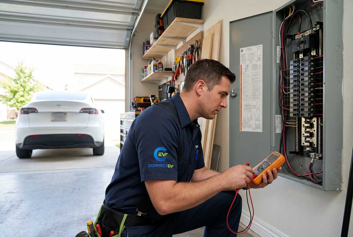 ConnectEV electrician performing panel assessment